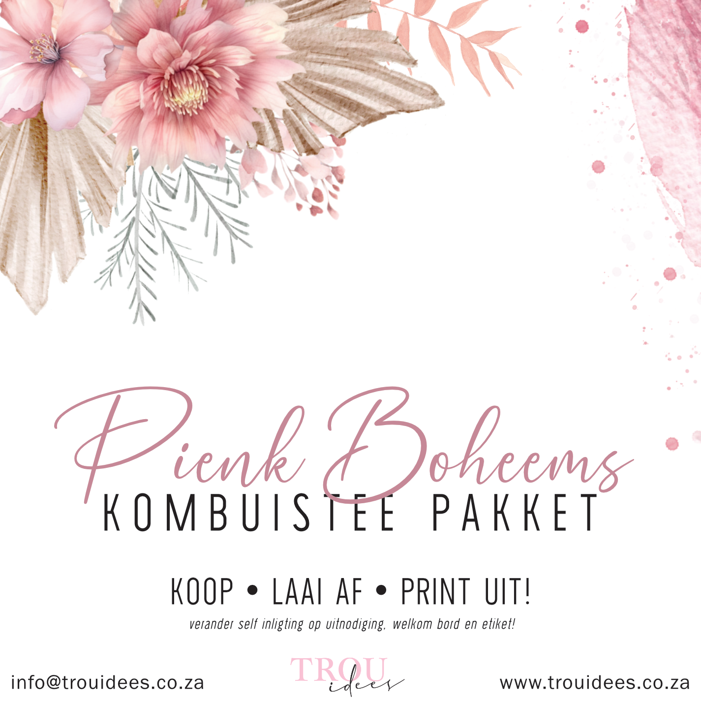 Pink Boho Bridal Shower Stationery